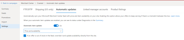Microsoft Shopping Campaigns - Automatic item update